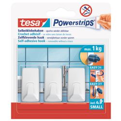 TESA Powerstrips Hooks Small Rectangular 3 Hooks/ 4 Strips White (IP 6)
