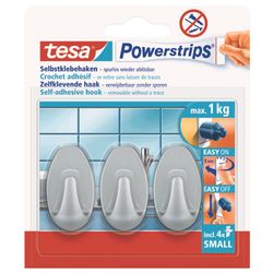 TESA Powerstrips Hooks Small Oval 3 Hooks/ 4 Strips Chrome Matt (IP 6)