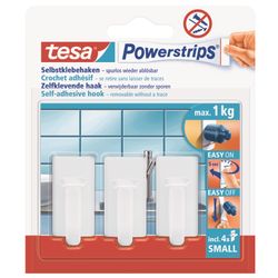 TESA Powerstrips Hooks Small Rectangular Classic 3 Hooks/ 4 Strips White (IP 6)