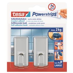 TESA Powerstrips Hooks Large Rectangular Classic 2 Hooks/ 4 Strips Chrome (IP 6)