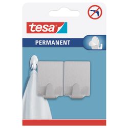 TESA Permanent Hooks Rectangular L Metal 2 Hooks Stainless Steel
