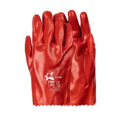Gloves Pvc Coat Red O/cuff 27cm Std Wrist Int/lined Lrg G