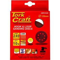 Sanding Disc 125mm 240 Grit With Holes 10/pk Hook And Loop