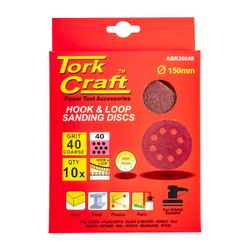 Sanding Disc 150mm 40 Grit With Holes 10/pk Hook And Loop