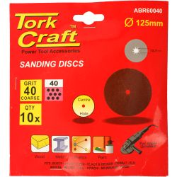 Sanding Disc 125mm 40 Grit Centre Hole 10/pk