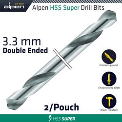 Hss Super Drill Bit Double Ended 3.3mm 2/pouch