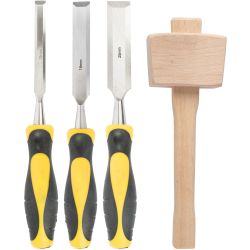Chisel Set Wood 3 Piece + Wooden Mallet Blister