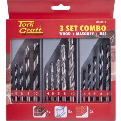 Drill Bit 3 Set Combo Wood + Masonry + Hss