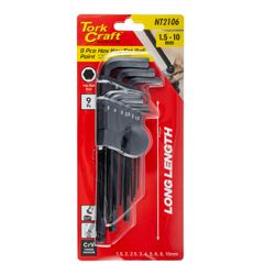 Hex Key Set 9pc Ball . 1.5-10mm Carded Cr-v