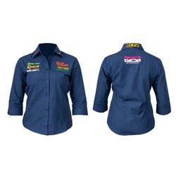 Ladies Navy 3/4 Micro Check Blouse 3x-large