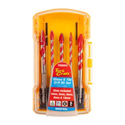 Glass & Tile Drill Flute Set 5pc 4/5/6/8/10mm In Plastic Case