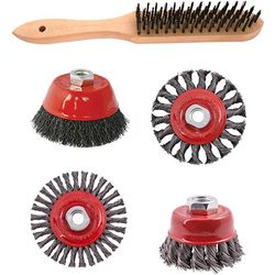Wire Brush Angle Grinder Kit M14 Crimped & Knotted Set 5pce Hand Brush