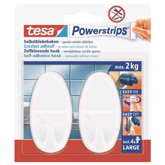 TESA Powerstrips Hooks Large Oval 2 Hooks/ 4 Strips White (IP 6)