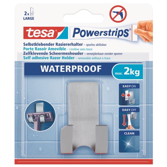 TESA Powerstrips Waterproof Razorholder metal 1 Hook/ 2 Strips Stainless Steel