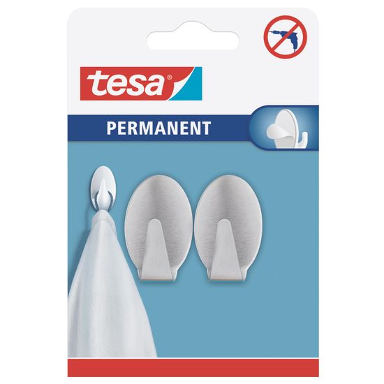 TESA Permanent Hooks Oval L metal 2 Hooks Stainless Steel
