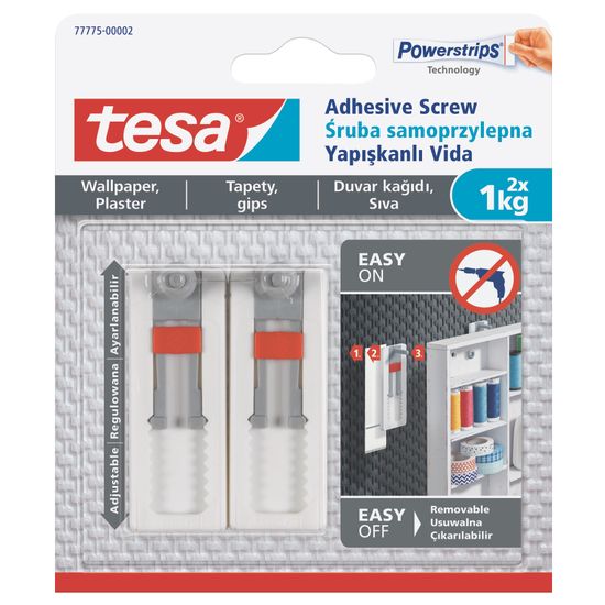 TESA Adhesive Screw adjustable 1kg - Sensitive Surface 2 Hooks/ 3 Strips (IP 6)