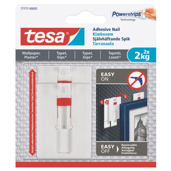 TESA Adhesive Nail adjustable 2kg - Sensitive Surface 2 Hooks/ 6 Strips (IP 8)