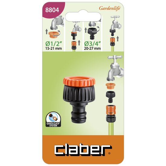 MULTI THREAD 3/4 inch & 1/2 inch TAP TO CLICK CONNECTOR (CARDED)
