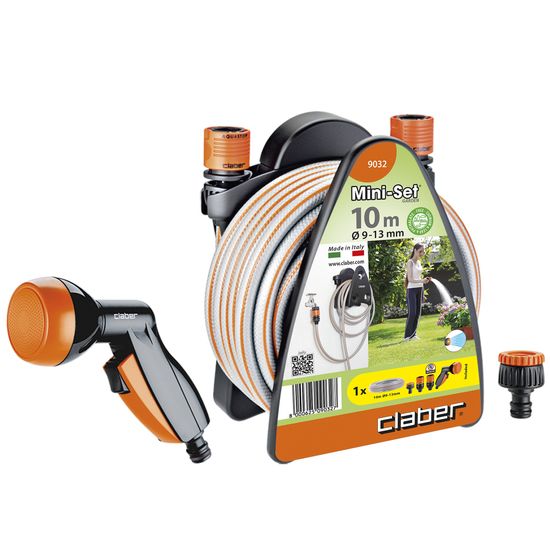 Kit Mini Set With Hose Reel, 10m Hose, Tap Connector, Two Click Connectors & Shower Pistol