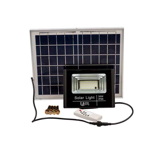 Floodlight Fitting 30w Led Solar With Panel 5000hrs 2400lm