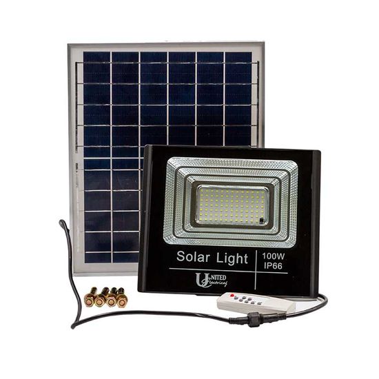 Floodlight Fitting 100w Led Solar With Panel 5000hrs 8000lm