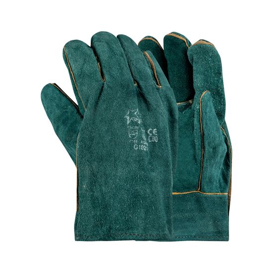 Gloves Leather Green Lined Welted Wrist 2" Cuff L G023