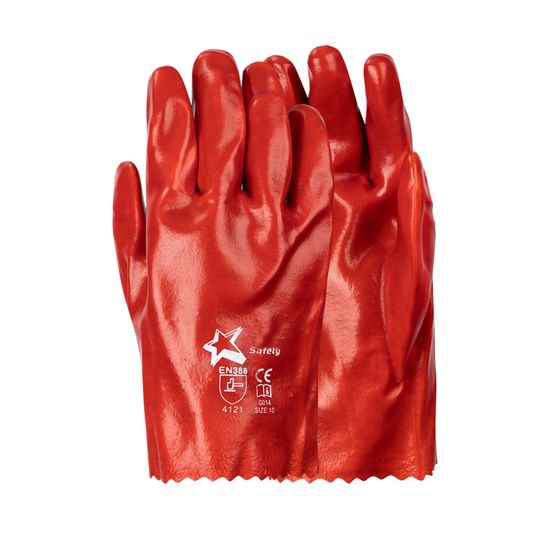 Gloves Pvc Coat Red O/cuff 27cm Std Wrist Int/lined Lrg G