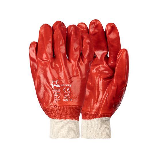 Gloves Pvc Coat Red Knit Wrist Std Weight Int Lined Lrg G013