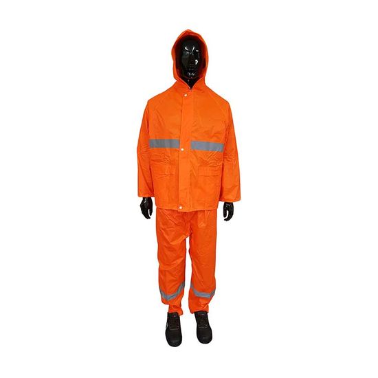 Rainsuit Rubberised Hi-vis Refl Tape Orange Lrg