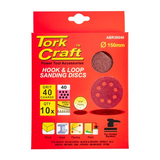 Sanding Disc 150mm 40 Grit With Holes 10/pk Hook And Loop