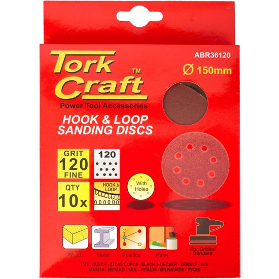 Sanding Disc 150mm 120 Grit With Holes 10/pk Hook And Loop