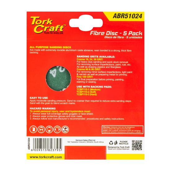 Fibre Disc 115mm 24 Grit 5 Pack