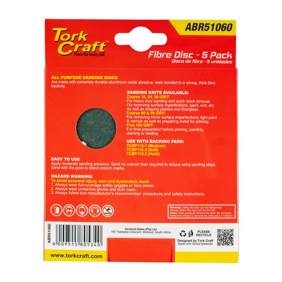Fibre Disc 115mm 60 Grit 5/pack