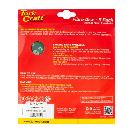 Fibre Disc 180mm 24 Grit 5 Pack