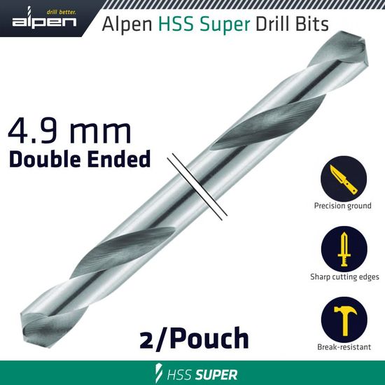 Hss Super Drill Bit Double Ended 4.9mm 2/pouch