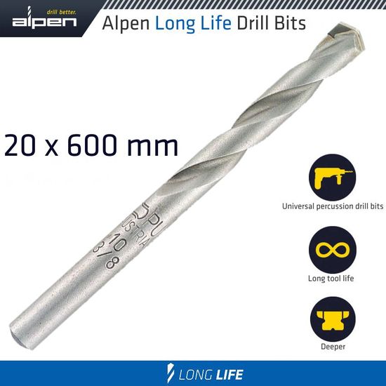 Masonry Drill Bit Long Life 20 X 600mm Pouch