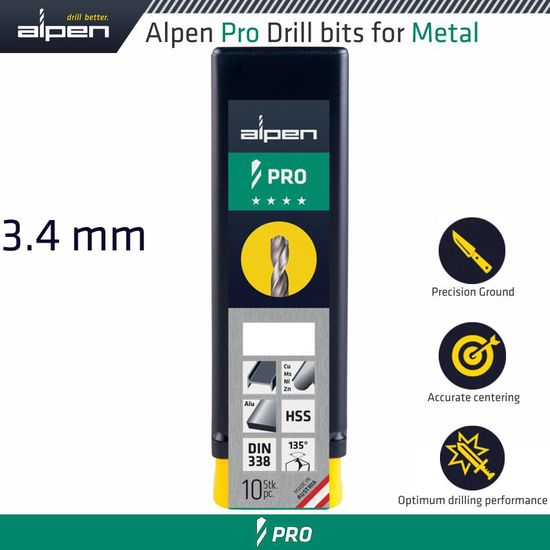 ALPEN Pro Hss Drill Din 338 Rn 135 With Split Point 3.4mm Bulk