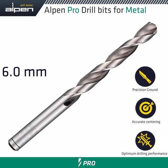 ALPEN Pro 6.0mm Hss Drill Din 338 Rn 135 With Split Point Bulk