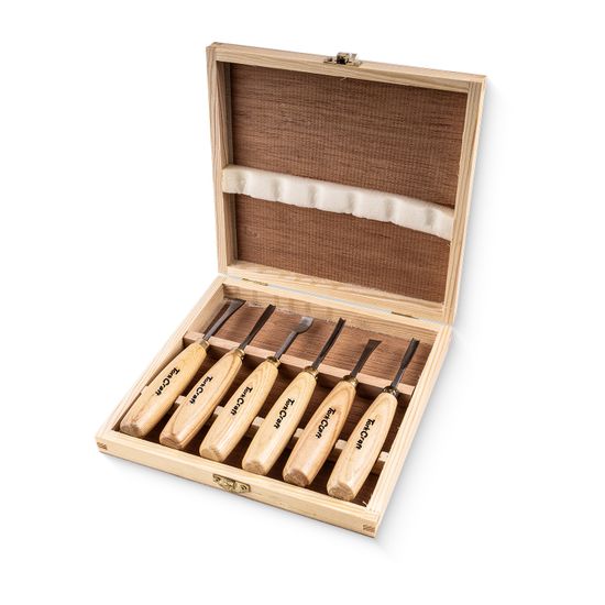 Chisel Set Wood Carving 6 Piece Wooden Box