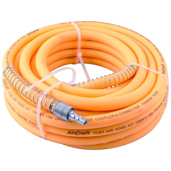 Flex Air Hose Kit 10mm X 10m Orange W/quick Coupler & Connector Yohko