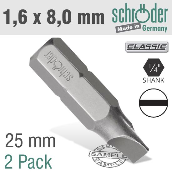 Slotted Bit 1.6x8mm 25mm 2cd