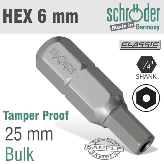 Allen/hex 6mm Security Insert Bit 25mm Bulk
