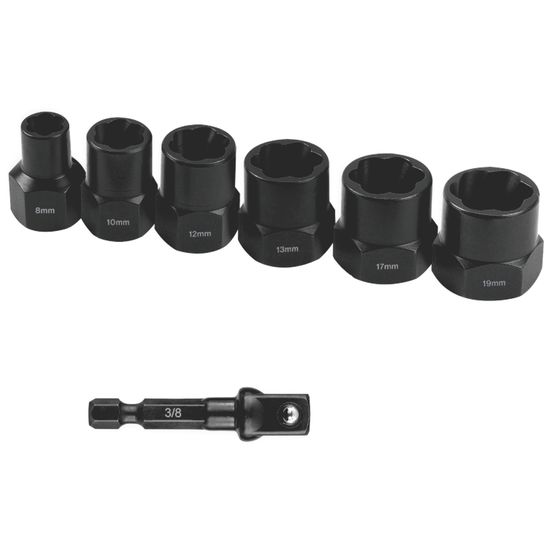 Bolt Extract Set 7pce 8/10/12/13/17/19mm 1pc 50mm 1/4" Socket Adaptor