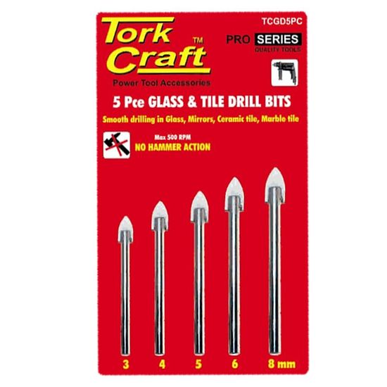 Glass & Tile Drill Bit Set 5 Pce 3/4/5/6/8