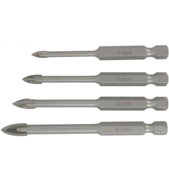 Glass & Tile Drill 4 Flute Set 4pc 4/5/6/8mm In Plastic Case