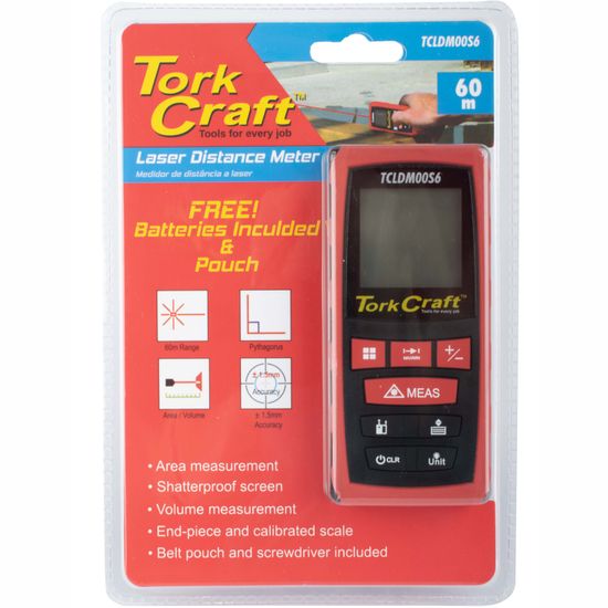 Laser Distance Meter 0.2 - 60m Vol/area/min/max/pyth Aaa Bat Inc