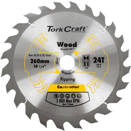 Blade Contractor 260 X 24t 30/1/20/16 Circular Saw Tct