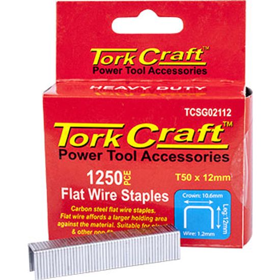 Flat Wire Staple 16g X 10.6mm X 12mm T50 1250pc C/steel For Tcsg0210