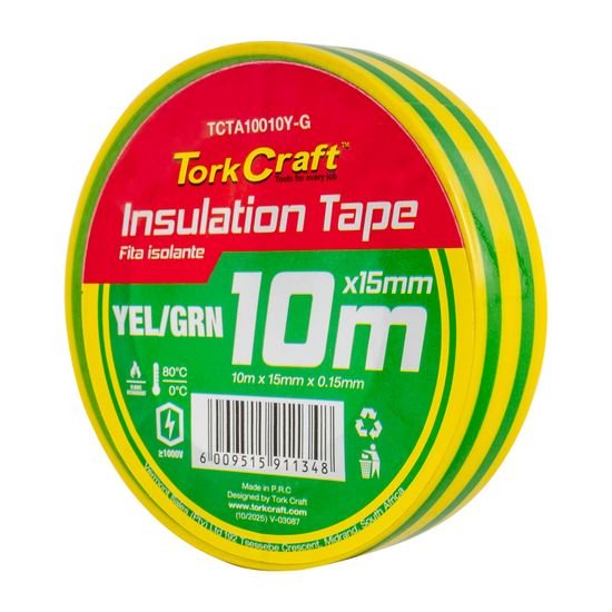 0.15mmx15mmx10m Yellow And Green Insulation Tape