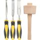 Chisel Set Wood 3 Piece Plus Wooden Mallet Blister